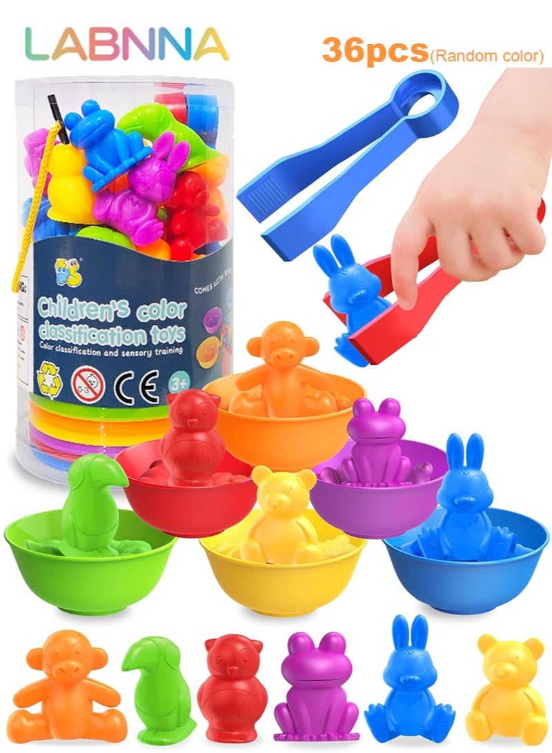 LABNNA 36 Pcs Counting Animals Matching Games Montessori Toys Color Sorting Toys for Toddlers 3+ Years Old Boys Girls, Preschool Learning Activities Educational Sensory Animal Figures Toys Birthday Gifts for Kids Toddlers - Image 1